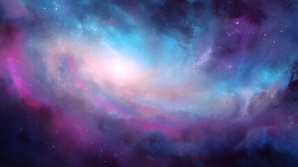 Vibrant Cosmic Nebula with Bright Core and Swirling Gas Clouds in Deep Space.