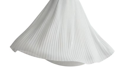 Close-up of a flowing, pleated white fabric, possibly skirt or dress detail, on black background
