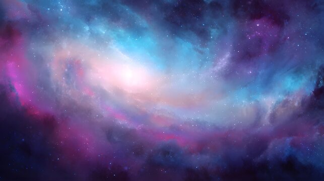 Vibrant Cosmic Nebula with Bright Core and Swirling Gas Clouds in Deep Space.