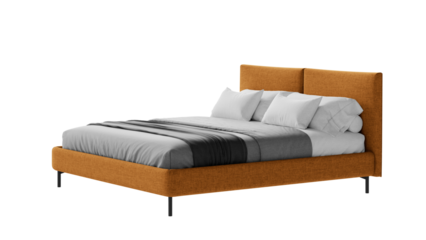 Contemporary bed with comforter and pillows on an isolated background. 