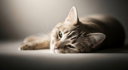 "Adorable domestic cat in warm natural lighting, sharp detail, expressive eyes, soft fur texture, cozy indoor atmosphere, professional pet photography, high-resolution portrait