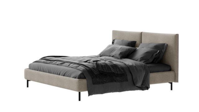 Modern bed with a white headboard. Furniture for colleges, marketing, and presentations.