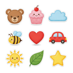 Adorable Set of Kawaii Style Children's Icons for Creative Projects