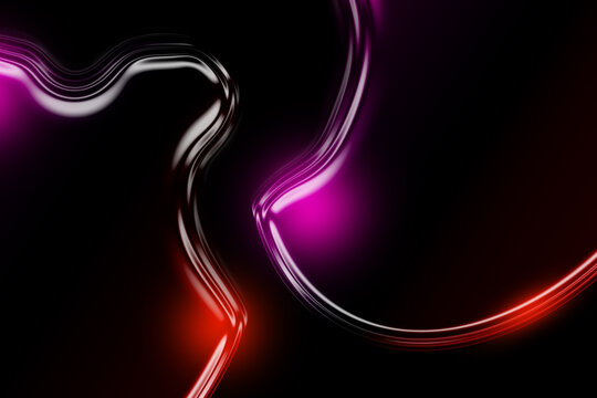Abstract dark background with glowing fluid lines Futuristic digital art liquid curve shape Modern vibrant glossy flow design Dynamic viscous flowing wave surface illustration