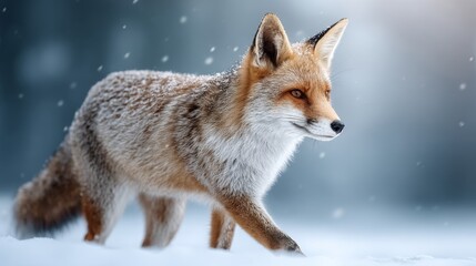 Obraz premium Red Fox Strolling Gracefully Through a Beautiful Winter Wonderland Covered in Fresh Snow