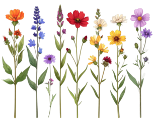 Untitled design - Assorted Wild Flowers Set in Vertical Arrangement, Isolated PNG
