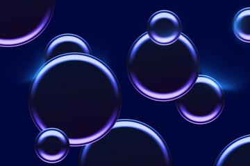 Seamless pattern of glowing liquid spheres and overlapping bubbles against deep blue background futuristic wallpaper concept abstract digital render illustration