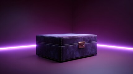A luxurious watch box placed on a clean studio surface illuminated by cinematic key lighting.