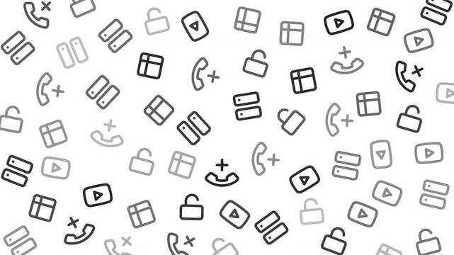 Seamless Technology and Digital Interface Icons Pattern, Graphic Design, White Background, Top-Down View, Modern Concept