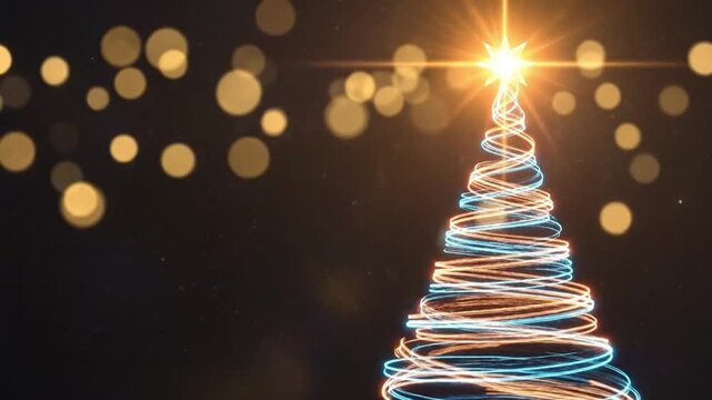 Vivid Neon Spiral Christmas Tree with Glowing Multicolor Lights on Dark Background
