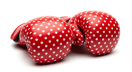 Vibrant red boxing gloves with playful white polka dots ready for a dynamic workout or fierce competition
