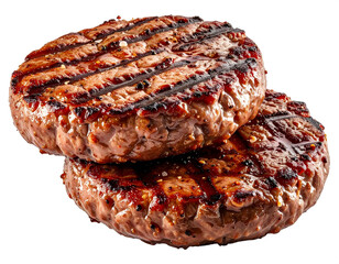Juicy Grilled Beef Burger Patties with Grill Marks Isolated on Transparent Background