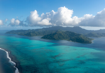 Aerial view of Tahaa island, French Polynesia, with turquoise lagoon and reef © daboost
