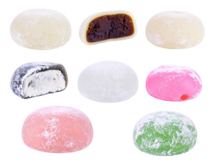 Naklejka premium Assortment Of Colorful Mochi With Various Flavors Isolated On Transparent Background