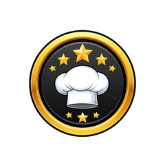 Gold badge with chef hat and stars representing culinary excellence.