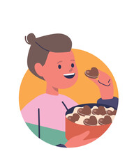 Cute child eating chocolate candy