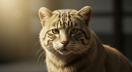 "Adorable domestic cat in warm natural lighting, sharp detail, expressive eyes, soft fur texture, cozy indoor atmosphere, professional pet photography, high-resolution portrait