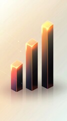 Abstract vertical composition of bar charts with glowing edges on light gradient background, minimalist business style for analytics and financial data visuals