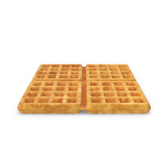 Isolated rectangular piece of a Belgian waffle viewed from the side.
