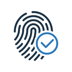 Fingerprint icon with a blue check mark symbol for verification