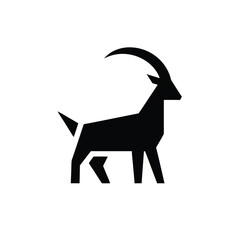 Geometric silhouette of a mountain goat with curved horns