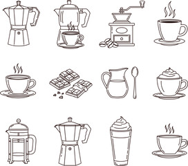 Mega Set of Hand Drawn Coffee and Cafe Doodle Sketch Icons Vector Illustration