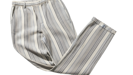 Light-colored, striped pants, slightly crumpled, isolated on a transparent background