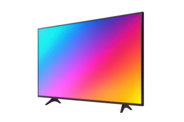 modern led tv frame with color gradient picture isolated on white or transparent png