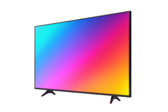 modern led tv frame with color gradient picture isolated on white or transparent png