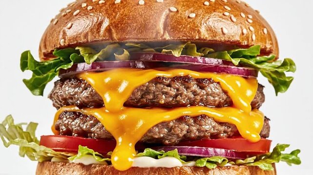 Delicious Double Cheeseburger with Melted Cheese and Fresh Toppings 1.