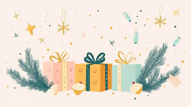 Illustration composition with Epiphany gifts and festive symbols. Clean and elegant design for educational or decorative content