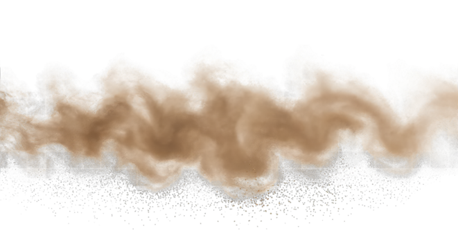 Dust storm impact, swirling sand cloud particles motion, abstract desert atmospheric phenomenon, granular motion effects