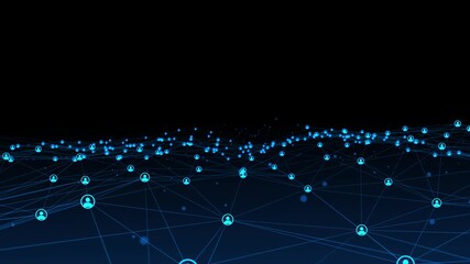 people connected ai wave net Neon animated background Movement plexus glow lines, network wave connection particles, dots. Digital network, communication Technology, medicine, 4k - Powered by Adobe