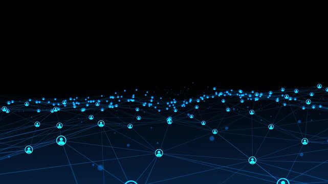 people connected ai wave net Neon animated background Movement plexus glow lines, network wave connection particles, dots. Digital network, communication Technology, medicine, 4k
