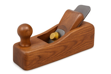 Wood hand plane creating smooth surfaces, carpentry and woodworking tool isolated with transparent background