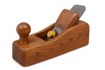 Wood hand plane creating smooth surfaces, carpentry and woodworking tool isolated with transparent background