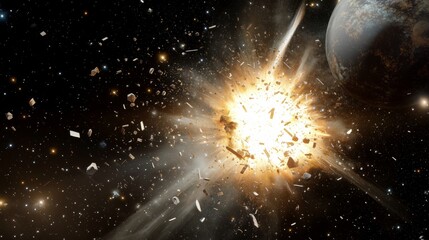 Cosmic planetary explosion in deep space for sci-fi book covers, space documentary graphics, digital art projects, and astronomy concepts