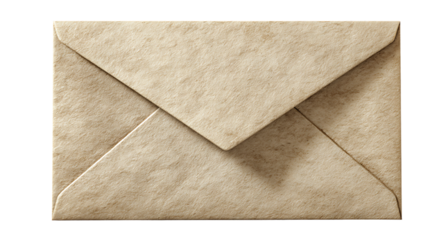 Closed brown paper envelope isolated on transparent background for sending letters