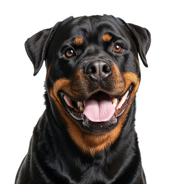 Happy rottweiler dog portrait isolated on transparent background
