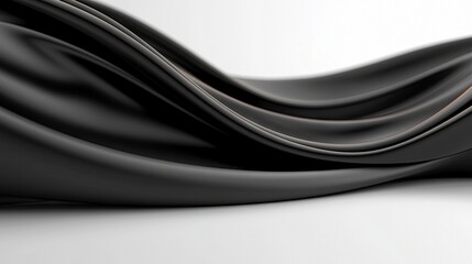 Obraz premium A close-up, abstract view of smooth, flowing black fabric with elegant curves and folds, set against a clean, bright white background. The lighting is soft and
