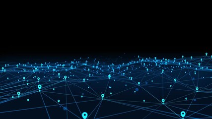 location map net city location animation Neon animated background Movement plexus glow lines, network wave connection particles, dots. Digital network, communication Technology, medicine, 4k - Powered by Adobe