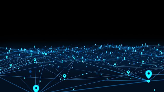 location map net city location animation Neon animated background Movement plexus glow lines, network wave connection particles, dots. Digital network, communication Technology, medicine, 4k