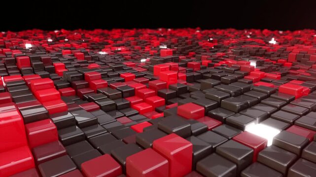 Sci-Fi Red Cubic Carpet Background &mdash; Futuristic Grid Texture with Dynamic 3D Animation