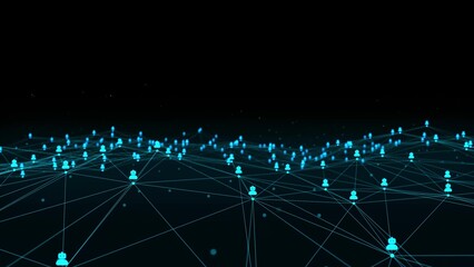 AI wave net robotic connection Neon animated background Movement plexus glow lines, network wave connection particles, dots. Digital network, communication Technology, medicine, 4k