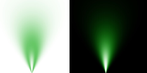 Green Spotlight Beam Effect, Glowing Emerald Ray Cone Overlay, Vertical Light Projection on Transparent Background
