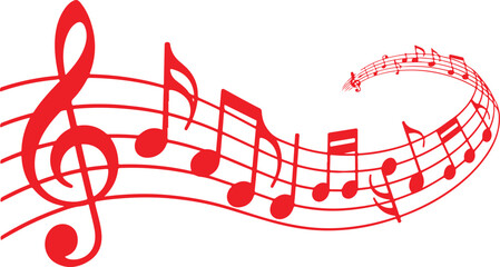 Curved Musical Staff Red Notes Design