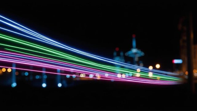 夜の都市を流れる高速データ通信の軌跡