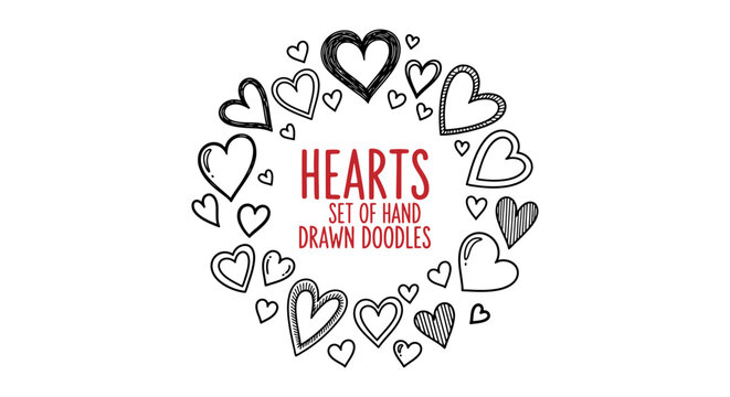 Hand-Drawn Hearts Doodles An Artistic Set of Heart-shaped Design Elements