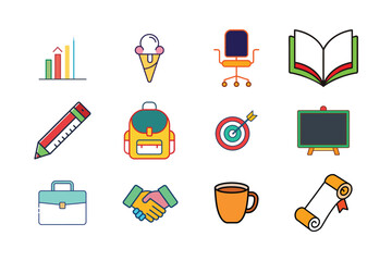 Business Education and Office Flat Line Icon Set