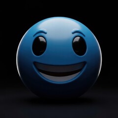 Fototapeta premium Smiling blue 3d emoji character with joyful happy expression